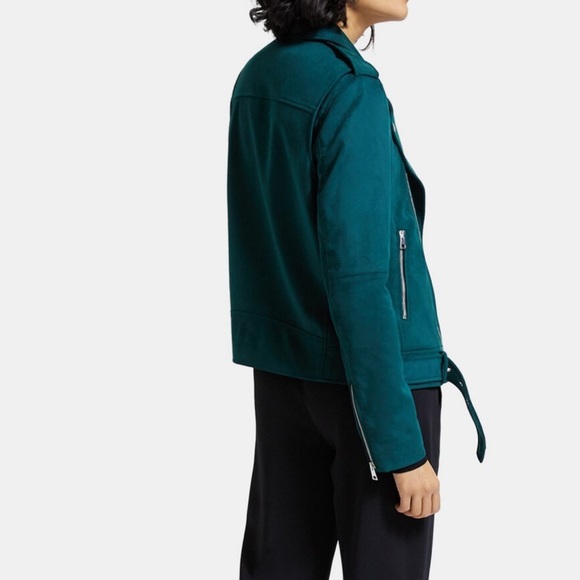 Theory Modern Moto Jacket Green Faux Suede XS NWT - Picture 2 of 10